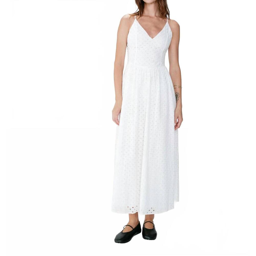 NEW GRACE & MILA wimala long flared eyelet dress in white